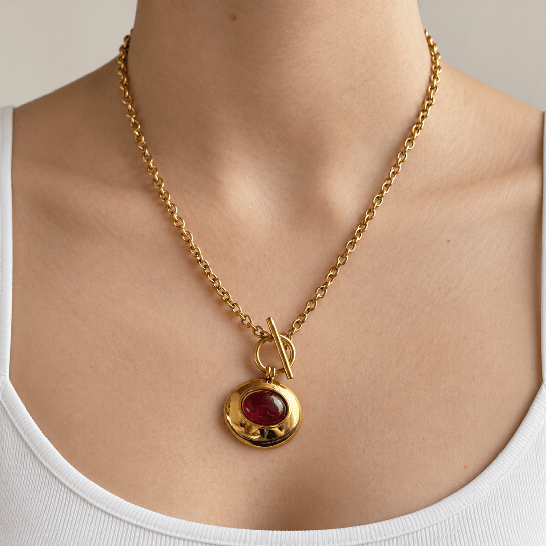 Gold Cabochon Toggle Necklace - COLLARES - Malandra Jewelry - EUWC693-JDN0106077