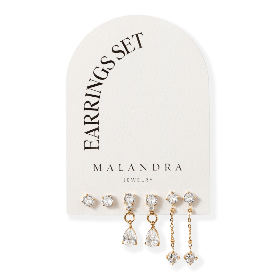 Gold Cascade Glam Earrings Set - ARETES - Malandra Jewelry - EUWA592-JDE0204314