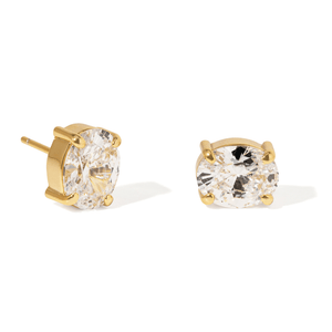 Gold Classic Oval Studs - ARETES - Malandra Jewelry - LGA27-E-ST7500
