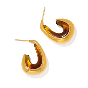 Gold Cognac Inlay Hoops - ARETES - Malandra Jewelry - EUWA754-JDE0108057-BR