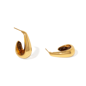 Gold Cognac Inlay Hoops - ARETES - Malandra Jewelry - EUWA754-JDE0108057-BR