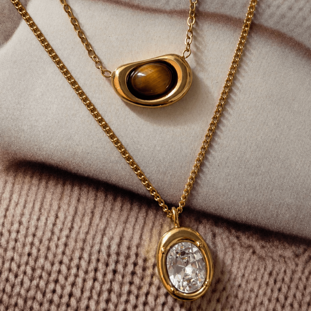 Gold Cognac Inlay Necklace - COLLARES - Malandra Jewelry - EUWC760-JDN0107043-BR