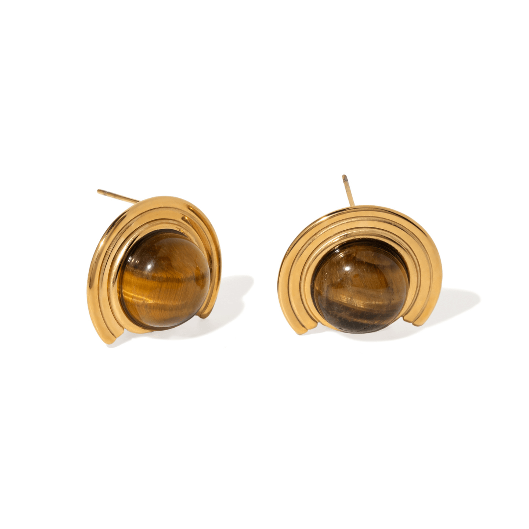 Gold Cognac Tiered Studs - ARETES - Malandra Jewelry - EUWA738-JDE0302010-BR