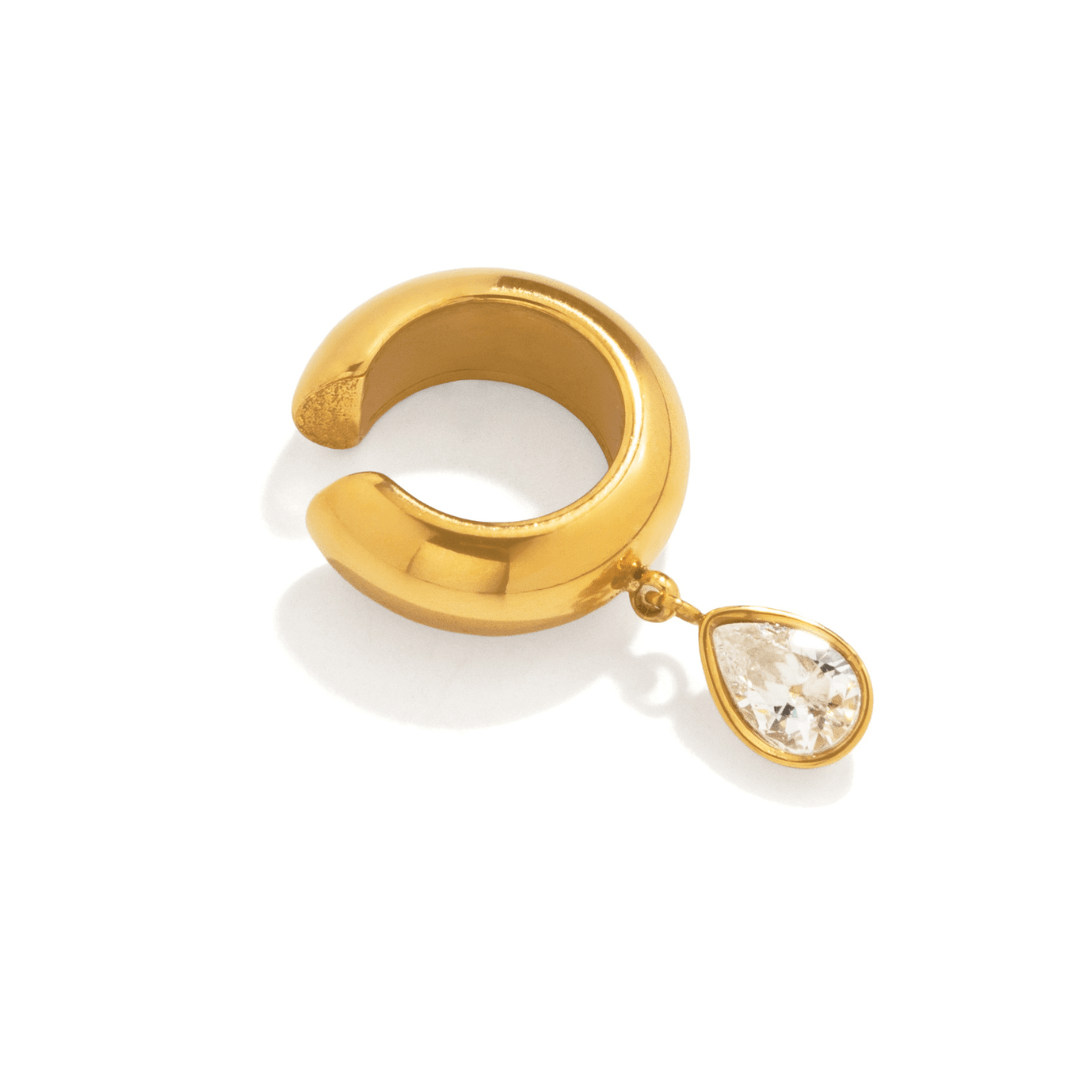 Gold Crystal Drop Ear Cuff - ARETES - Malandra Jewelry - EUWA694-JDE0304303-2