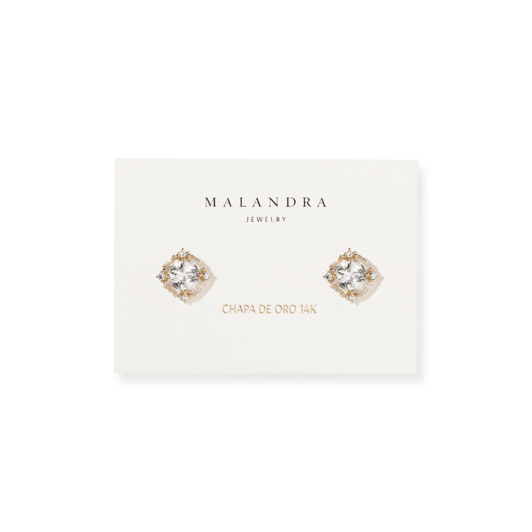 Gold Cushion Halo Studs - ARETES - Malandra Jewelry - ZWA150-QX05971YV