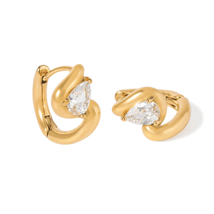 Gold Flare Drop Huggies - ARETES - Malandra Jewelry - EUWA608-JDE0312229