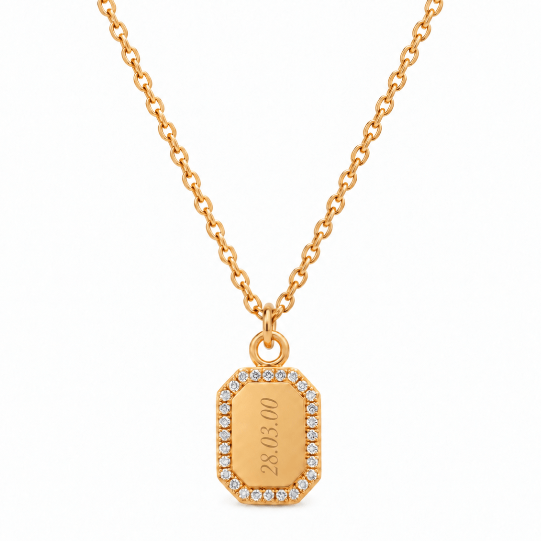 GOLD GLAM CUSTOM TAG NECKLACE - COLLARES GRABADOS - Malandra Jewelry - LJC2-JT-NB2958
