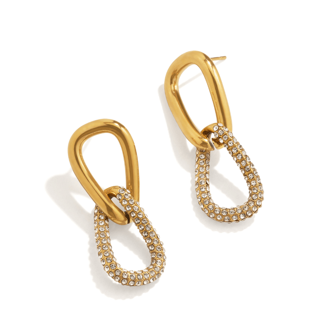 Gold Glam Link Earrings - ARETES - Malandra Jewelry - EUWA706-JDE0103320-2