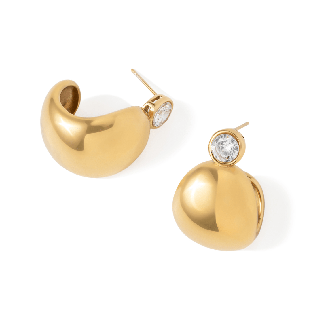 Gold Gleam Dome Earrings - ARETES - Malandra Jewelry - EUWA617-JDE0103317