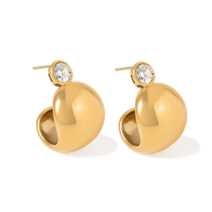 Gold Gleam Dome Earrings - ARETES - Malandra Jewelry - EUWA617-JDE0103317