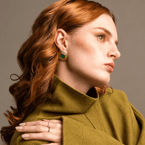 Gold Green Tiered Studs - ARETES - Malandra Jewelry - EUWA735-JDE0112028-GN