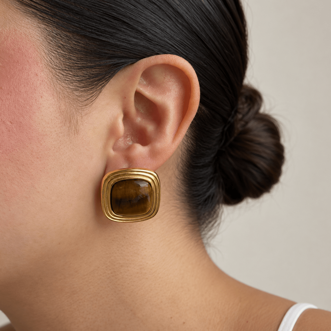 Gold Heirloom Tiger Studs - ARETES - Malandra Jewelry - EUWA708-JDE0111016