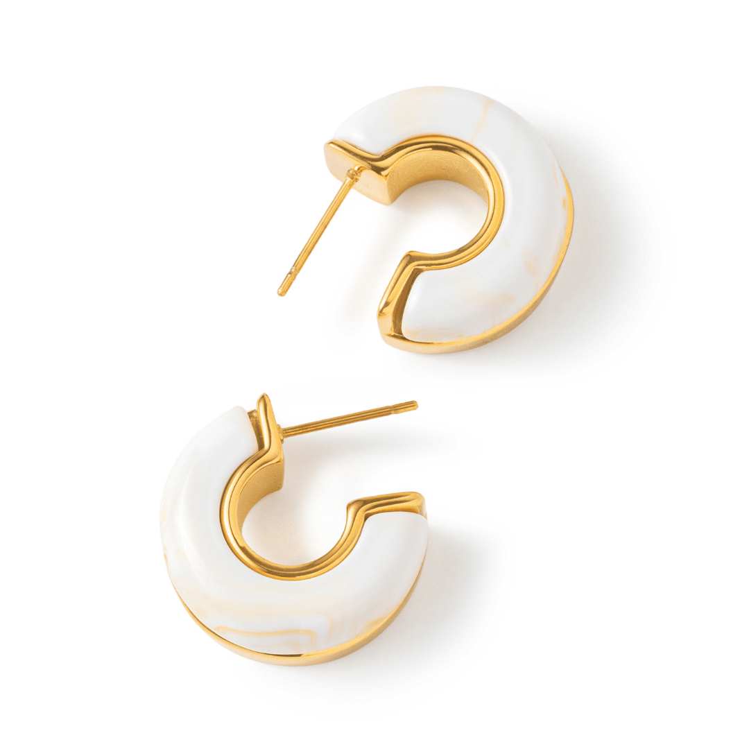 Gold Ivory Sculpt Earrings - ARETES - Malandra Jewelry - EUWA595-JDE0104315-WT