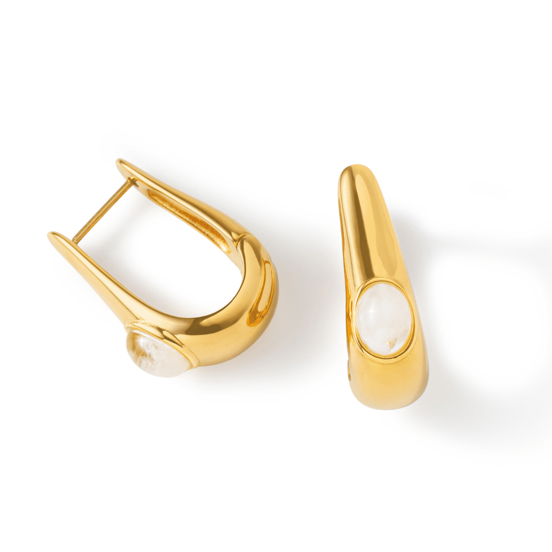 Gold Ivory Sculpt Huggies - ARETES - Malandra Jewelry - EUWA600-JDE0103327-WT