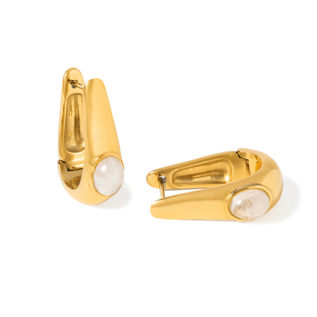 Gold Ivory Sculpt Huggies - ARETES - Malandra Jewelry - EUWA600-JDE0103327-WT