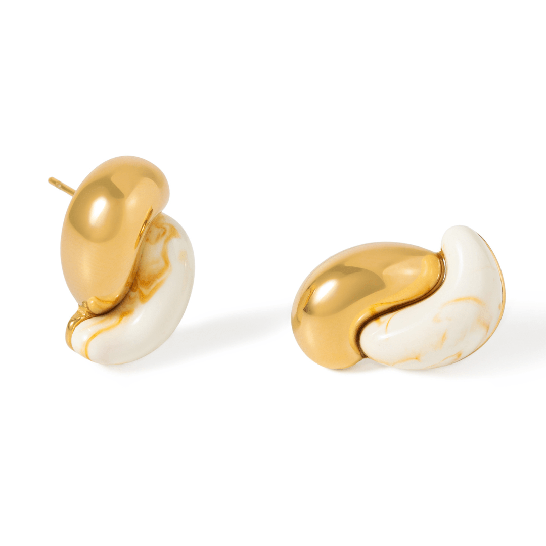 Gold Ivory Wave Earrings - ARETES - Malandra Jewelry - EUWA598-JDE0104312-WT