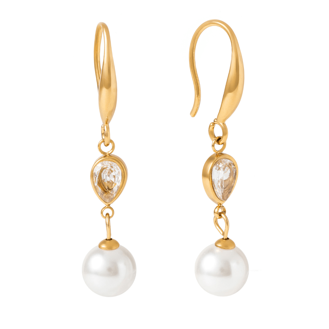 Gold Lustre Pearl Earrings - ARETES - Malandra Jewelry - EUWA587-JDE0305318