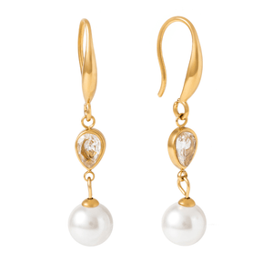 Gold Lustre Pearl Earrings - ARETES - Malandra Jewelry - EUWA587-JDE0305318