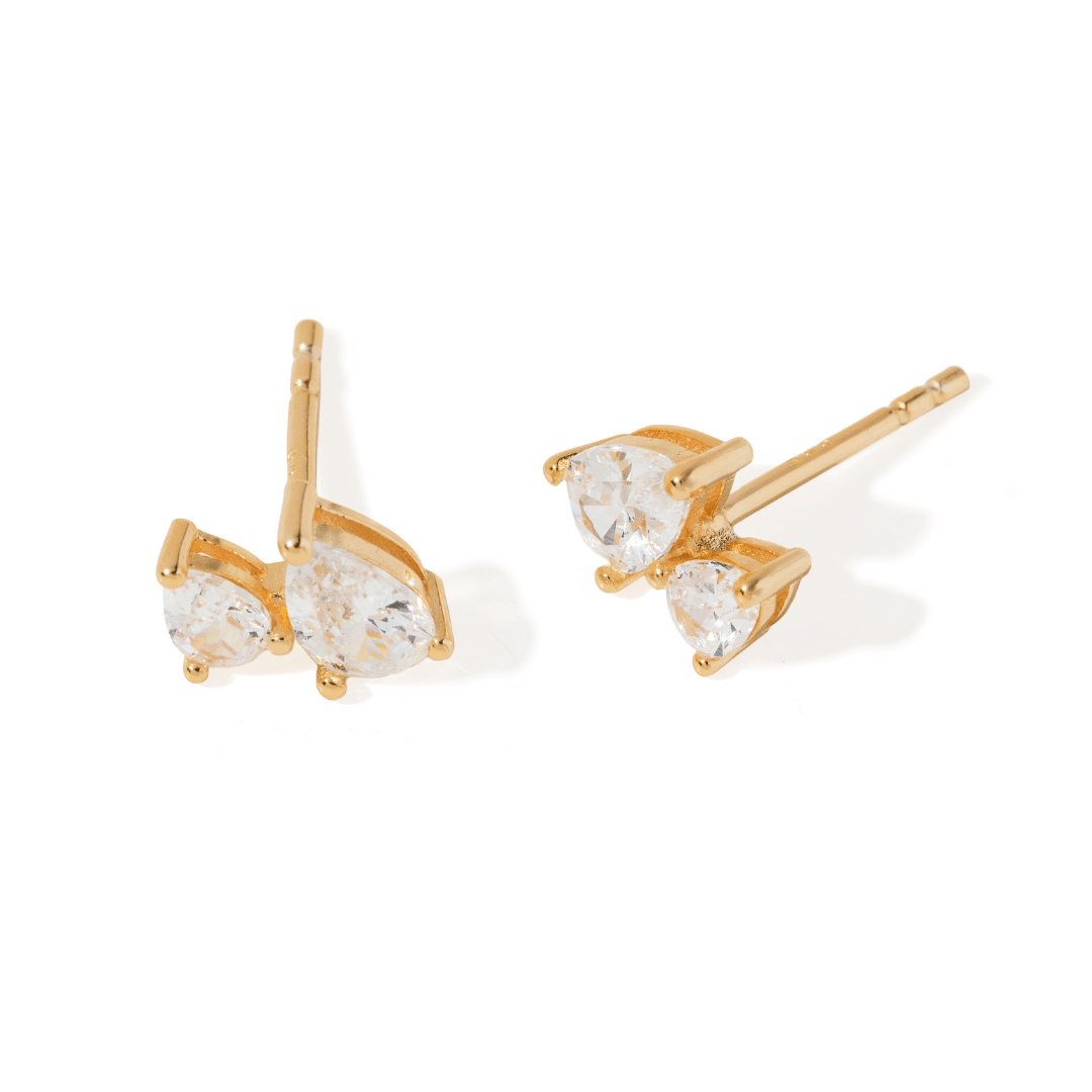 Gold Lustre Twin Drop Studs - ARETES - Malandra Jewelry - LSA16-HC52787