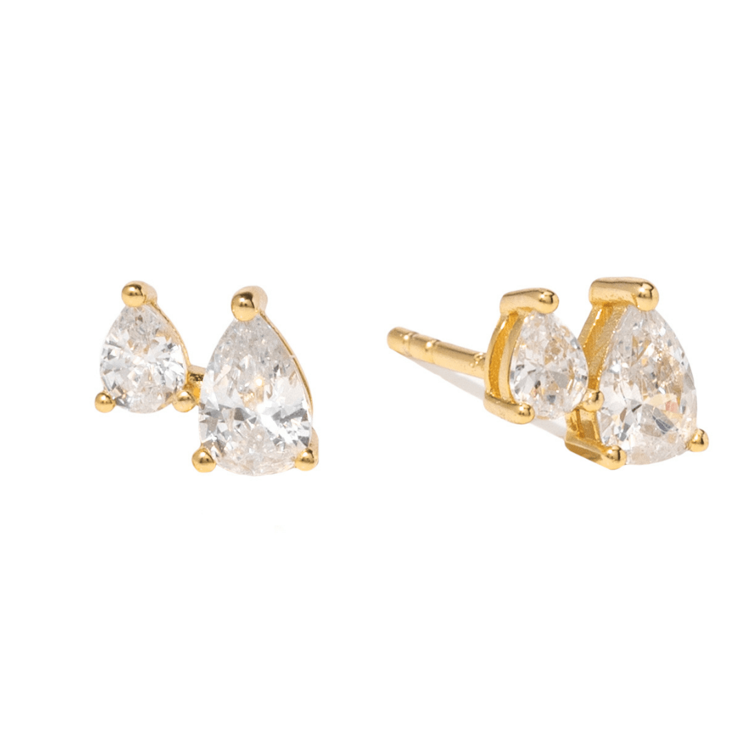 Gold Lustre Twin Drop Studs - ARETES - Malandra Jewelry - LSA16-HC52787