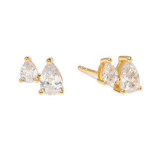 Gold Lustre Twin Drop Studs - ARETES - Malandra Jewelry - LSA16-HC52787