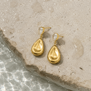 Gold Lustrous Drop Earrings - ARETES - Malandra Jewelry - EUWA599-JDE0104321