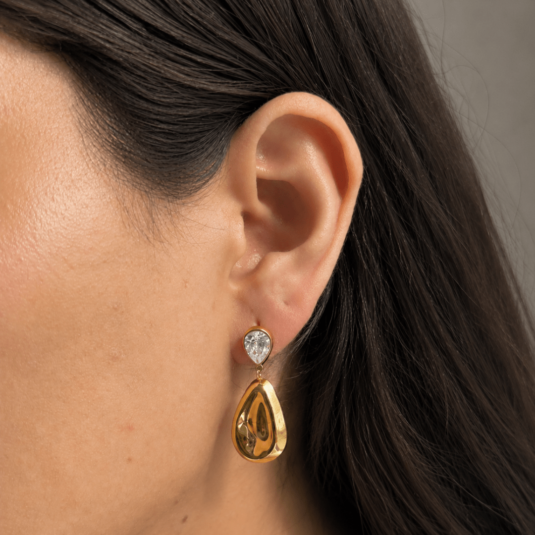 Gold Lustrous Drop Earrings - ARETES - Malandra Jewelry - EUWA599-JDE0104321
