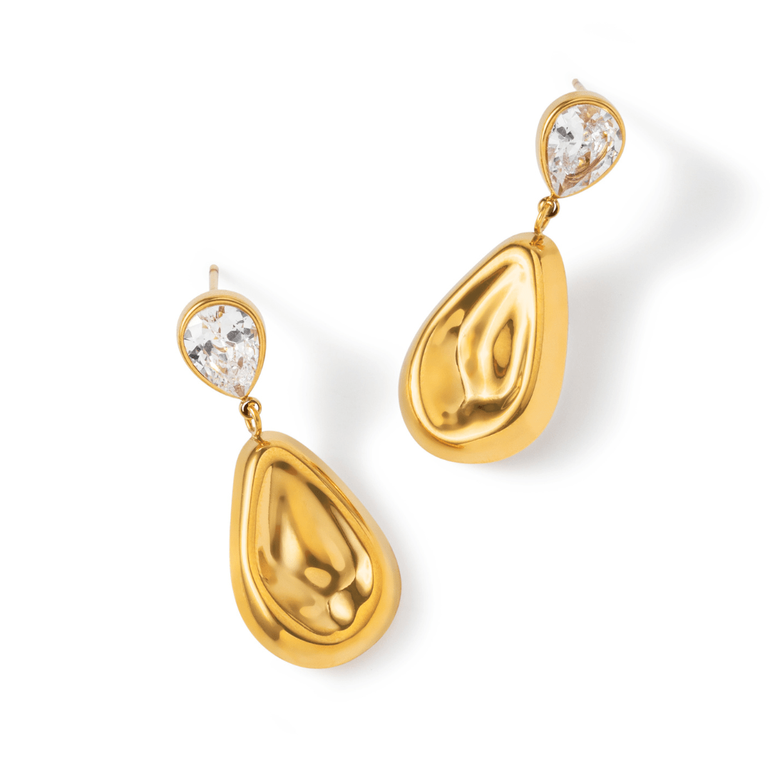 Gold Lustrous Drop Earrings - ARETES - Malandra Jewelry - EUWA599-JDE0104321