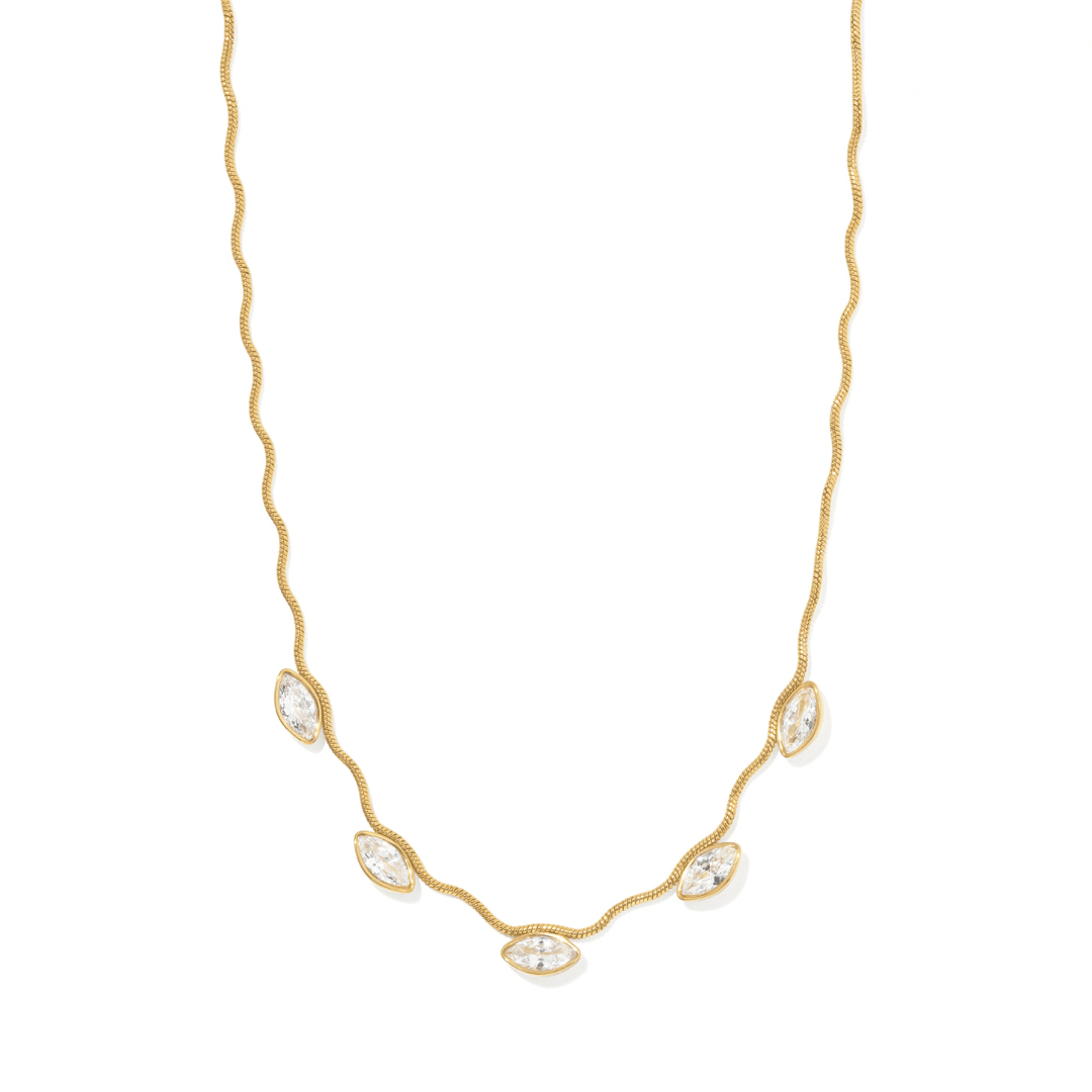 Gold Marquise Wave Necklace - COLLARES - Malandra Jewelry - EUWC679-JDN0307070-2