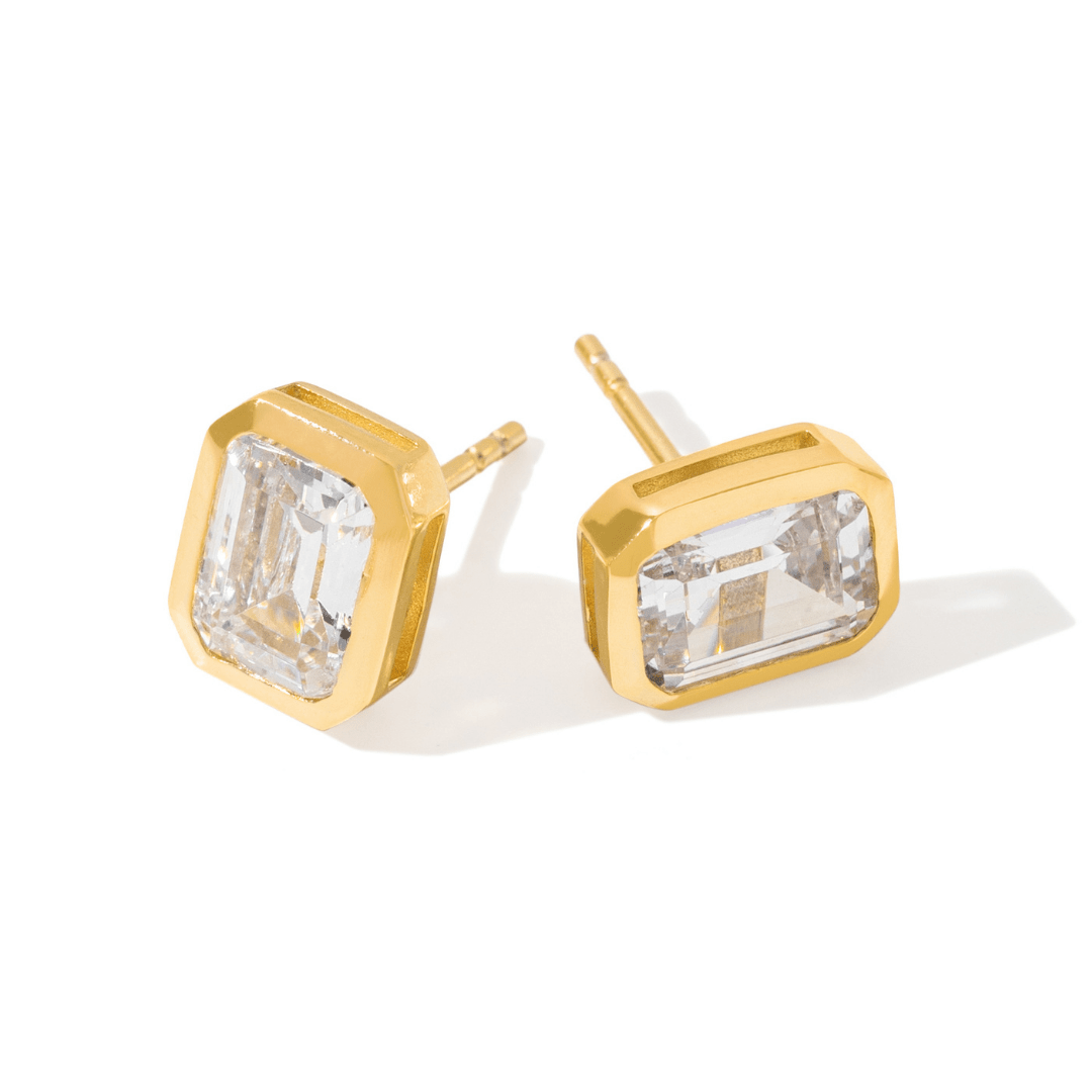 Gold Milano Square Studs - ARETES - Malandra Jewelry - LSA14-HC53853