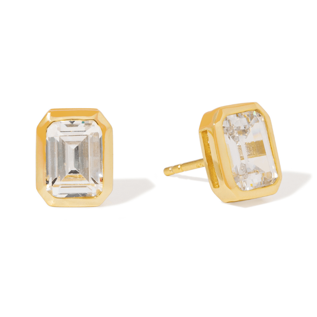Gold Milano Square Studs - ARETES - Malandra Jewelry - LSA14-HC53853
