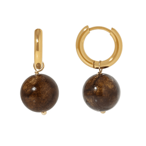 Gold Mocha Jade Hoops - ARETES - Malandra Jewelry - TA2744
