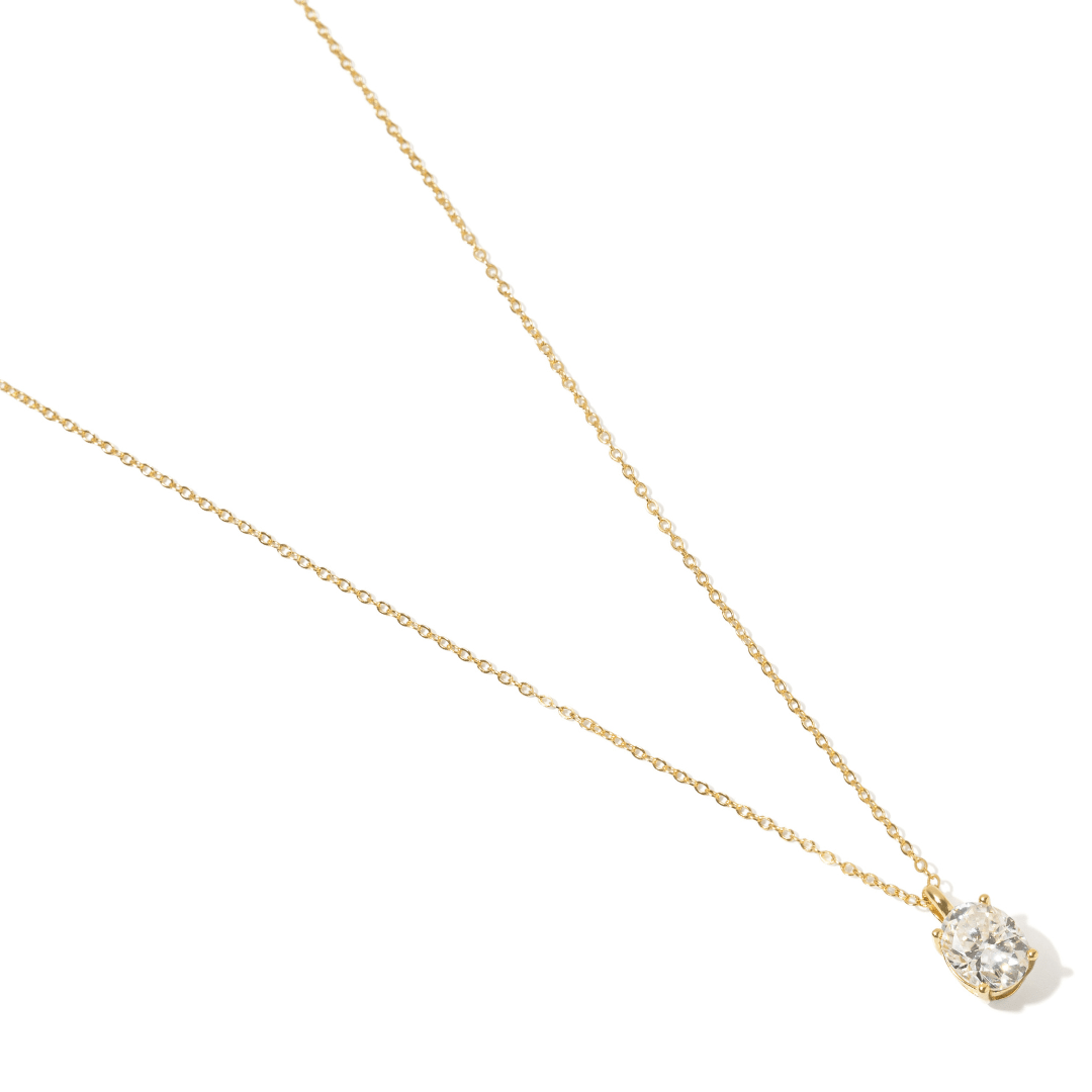 Gold Moissanite Oval Necklace - COLLARES - Malandra Jewelry - LRC15-SMON03-14K-7X9