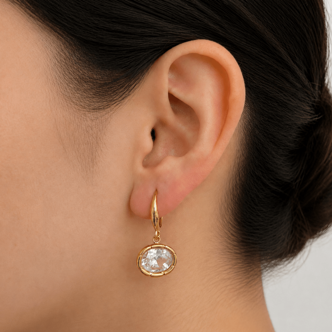 Gold Opulent Oval Earrings - ARETES - Malandra Jewelry - EUWA629-JDE0105311