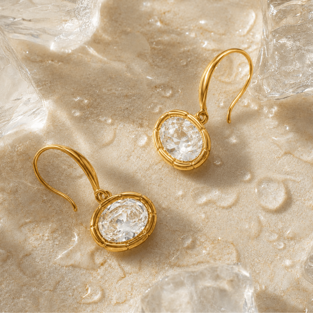 Gold Opulent Oval Earrings - ARETES - Malandra Jewelry - EUWA629-JDE0105311