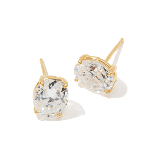 GOLD OVAL MOISSANITE STUDS - ARETES - Malandra Jewelry - LRA7-SMOE02-14K-7X9