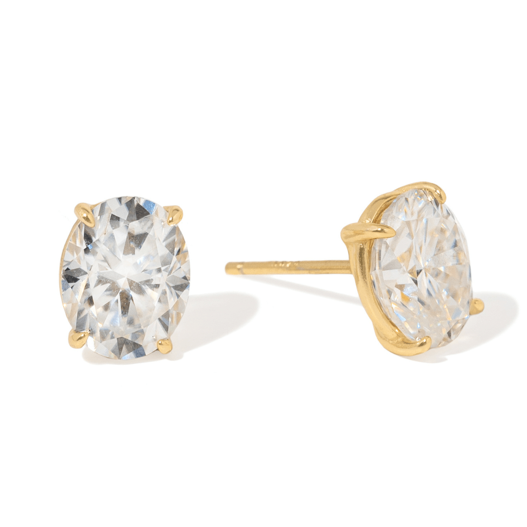 GOLD OVAL MOISSANITE STUDS - ARETES - Malandra Jewelry - LRA7-SMOE02-14K-7X9