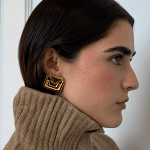 Gold Padlock Studs - ARETES - Malandra Jewelry - EUWA730-JDE0104015
