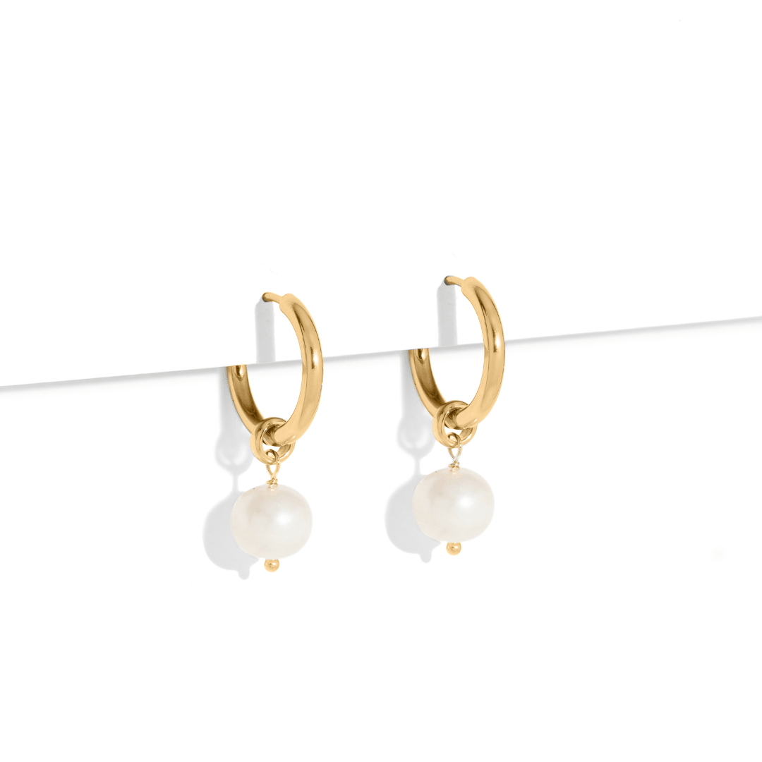 GOLD PEARL HOOPS EARRINGS - ARETES - Malandra Jewelry - TA2092