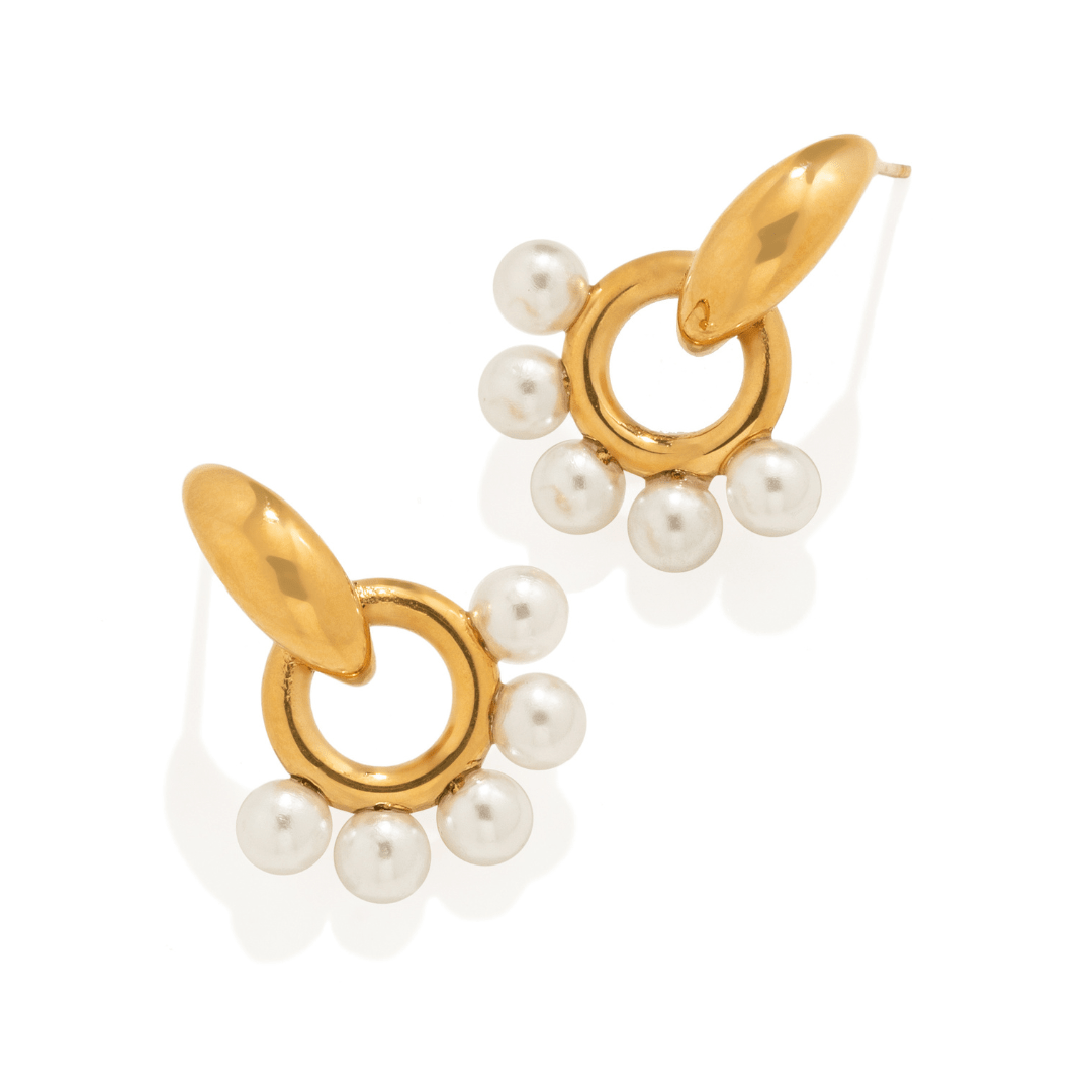 Gold Pearl Orbit Earrings - ARETES - Malandra Jewelry - EUWA663-JDE0106074