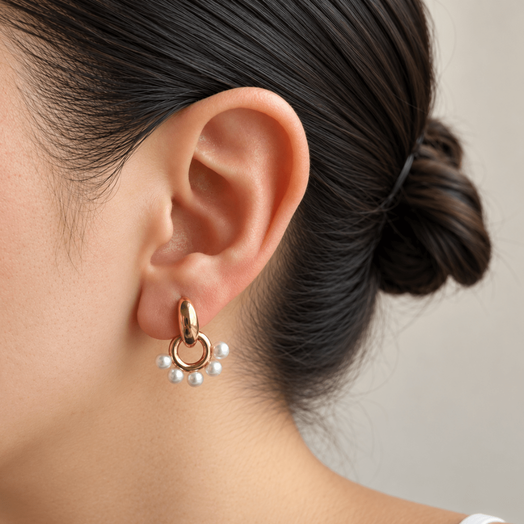 Gold Pearl Orbit Earrings - ARETES - Malandra Jewelry - EUWA663-JDE0106074