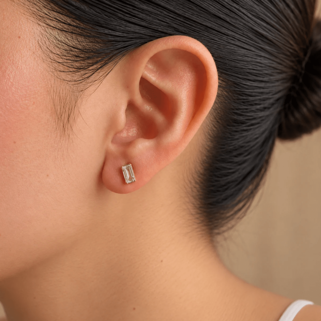 Gold Petite Baguette Studs - ARETES - Malandra Jewelry - LGA1-E-S11295
