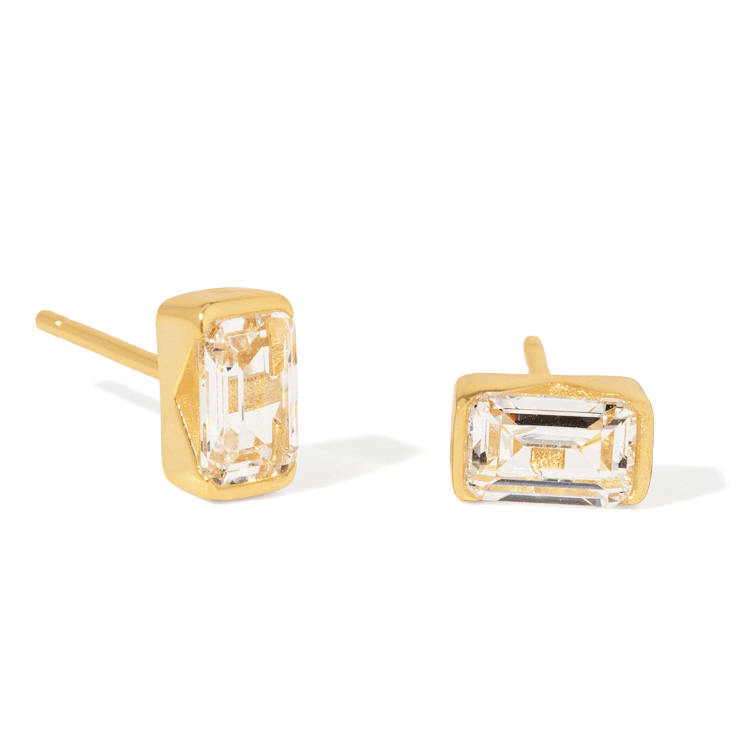 Gold Petite Baguette Studs - ARETES - Malandra Jewelry - LGA1-E-S11295