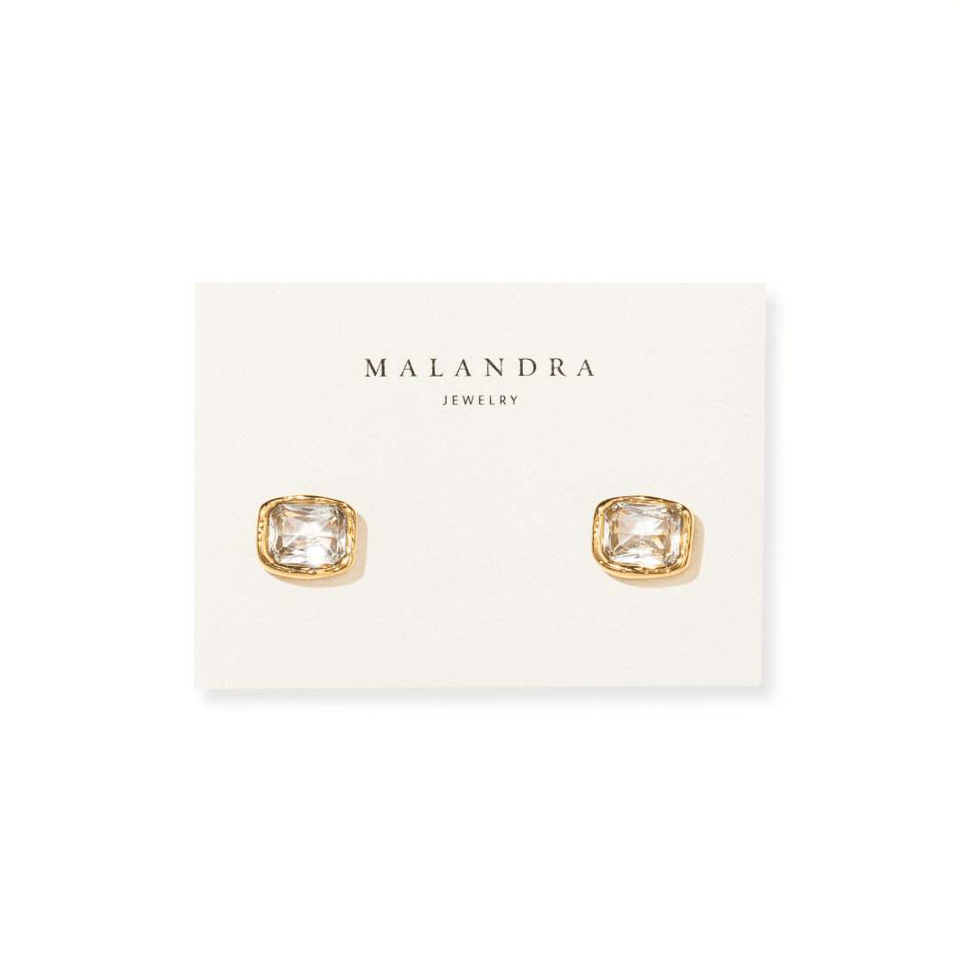Gold Petite Square Studs - ARETES - Malandra Jewelry - EUWA728-JDE0305344-3