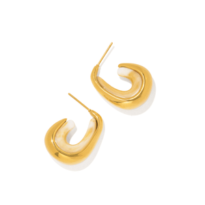 Gold Porcelain Inlay Hoops - ARETES - Malandra Jewelry - EUWA755-JDE0108057-BR-1
