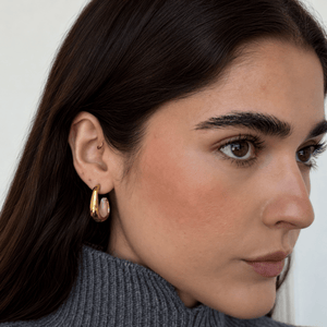 Gold Porcelain Inlay Hoops - ARETES - Malandra Jewelry - EUWA755-JDE0108057-BR-1