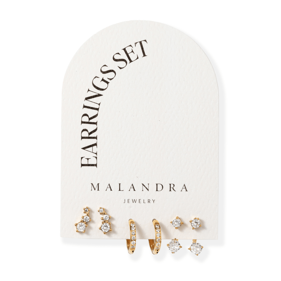 Gold Radiant Earrings Set - ARETES - Malandra Jewelry - EUWA609-JDE0201315