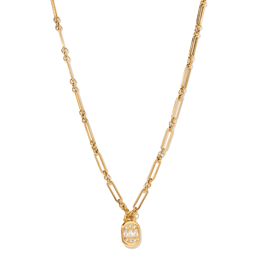 Gold Radiant Lock Necklace - COLLARES - Malandra Jewelry - EUWC753-JDN0107050