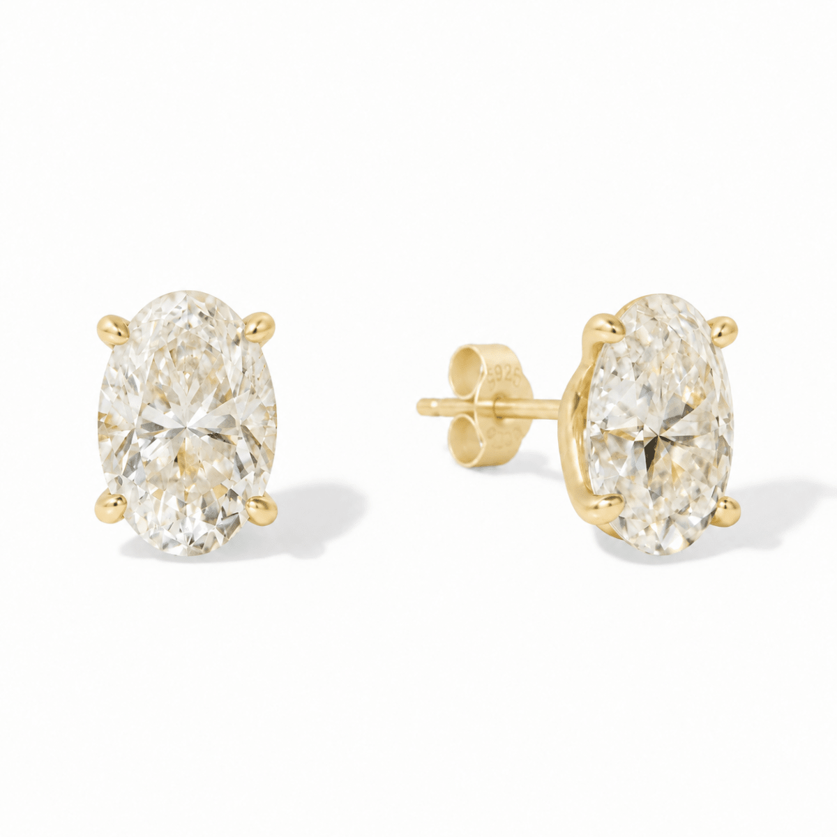 Gold Radiant Moissanite Studs - ARETES - Malandra Jewelry - LRA16-SMOE02-14K-5X7