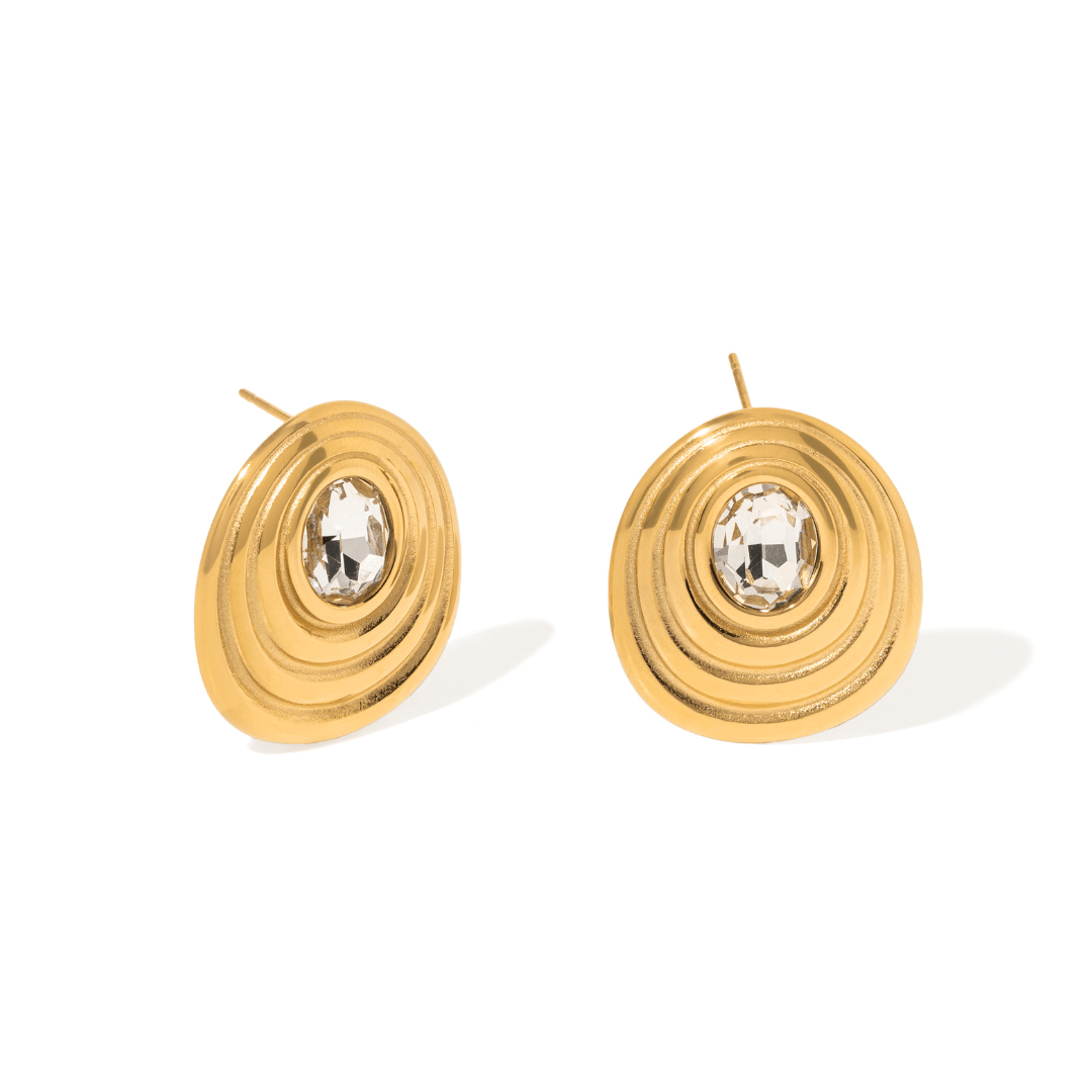 Gold Round Contour Studs - ARETES - Malandra Jewelry - EUWA737-JDE0105004